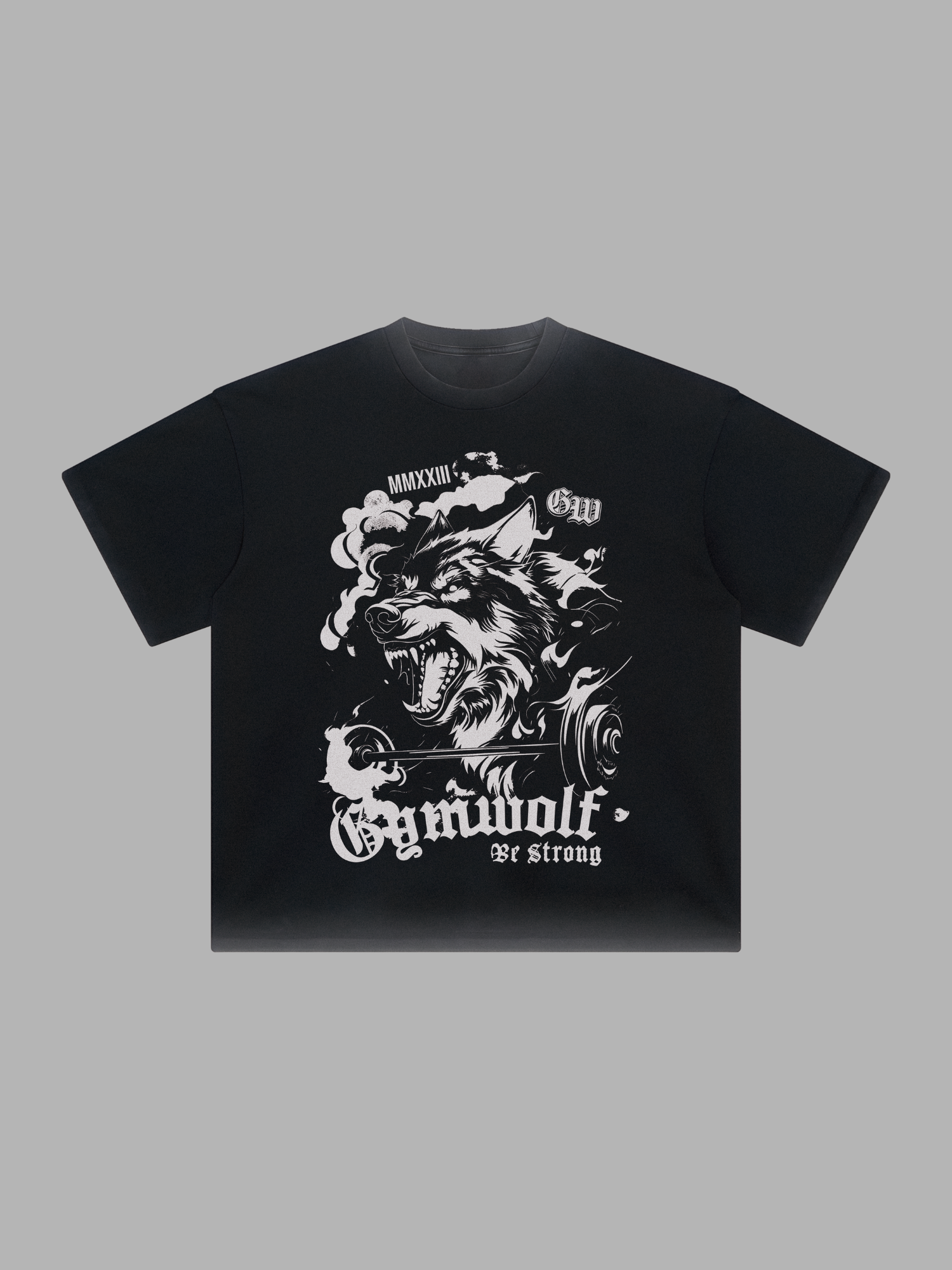 Camiseta Premium Wolf Rage Oversize en Black Wash Estilo Gymwear