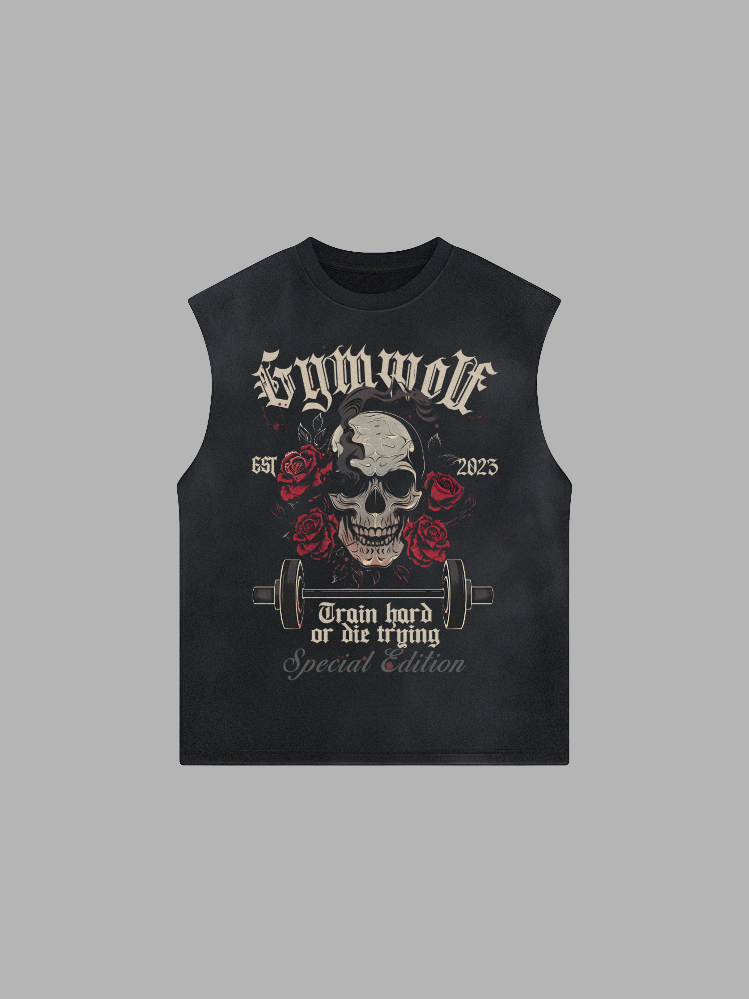 105 - SKULLS & ROSES TANK TOP BLACK WASH