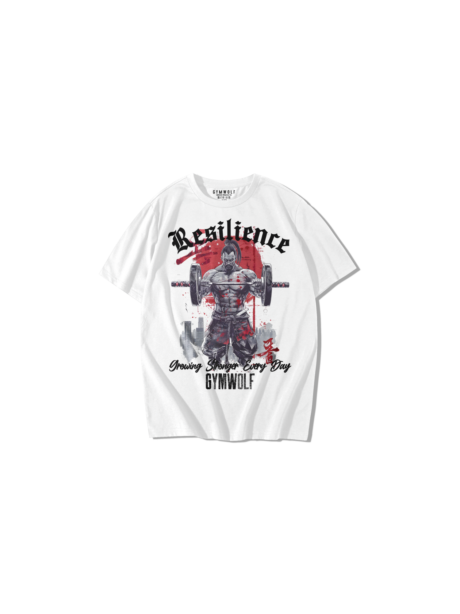 Street Samurai White Oversize Tee Calidad Premium Gymwolf LARGE Blanco