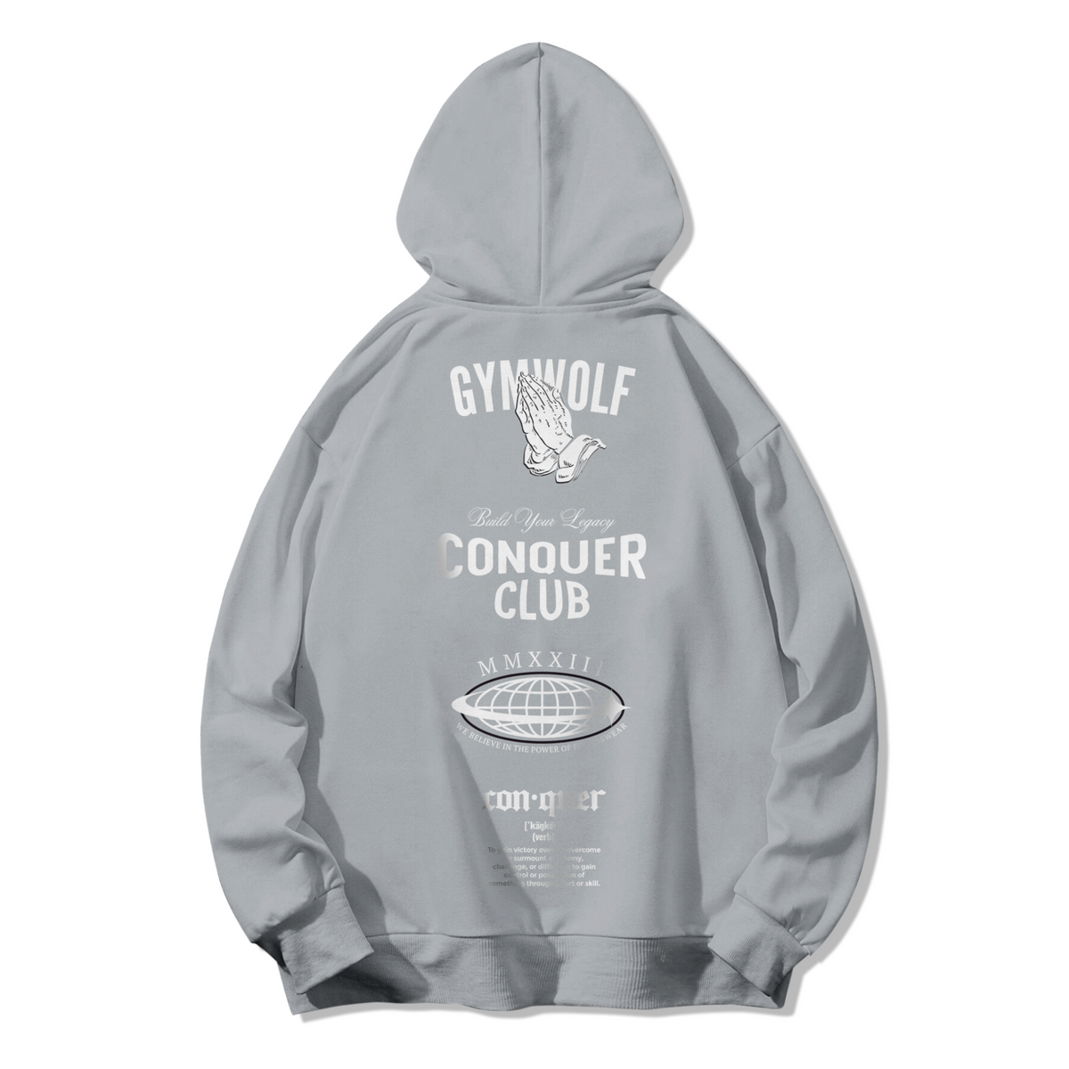 The Conquer Hoodie Sudadera Gymwolf Elegante y Versatil para Fitness y Streetwear S Gris Claro