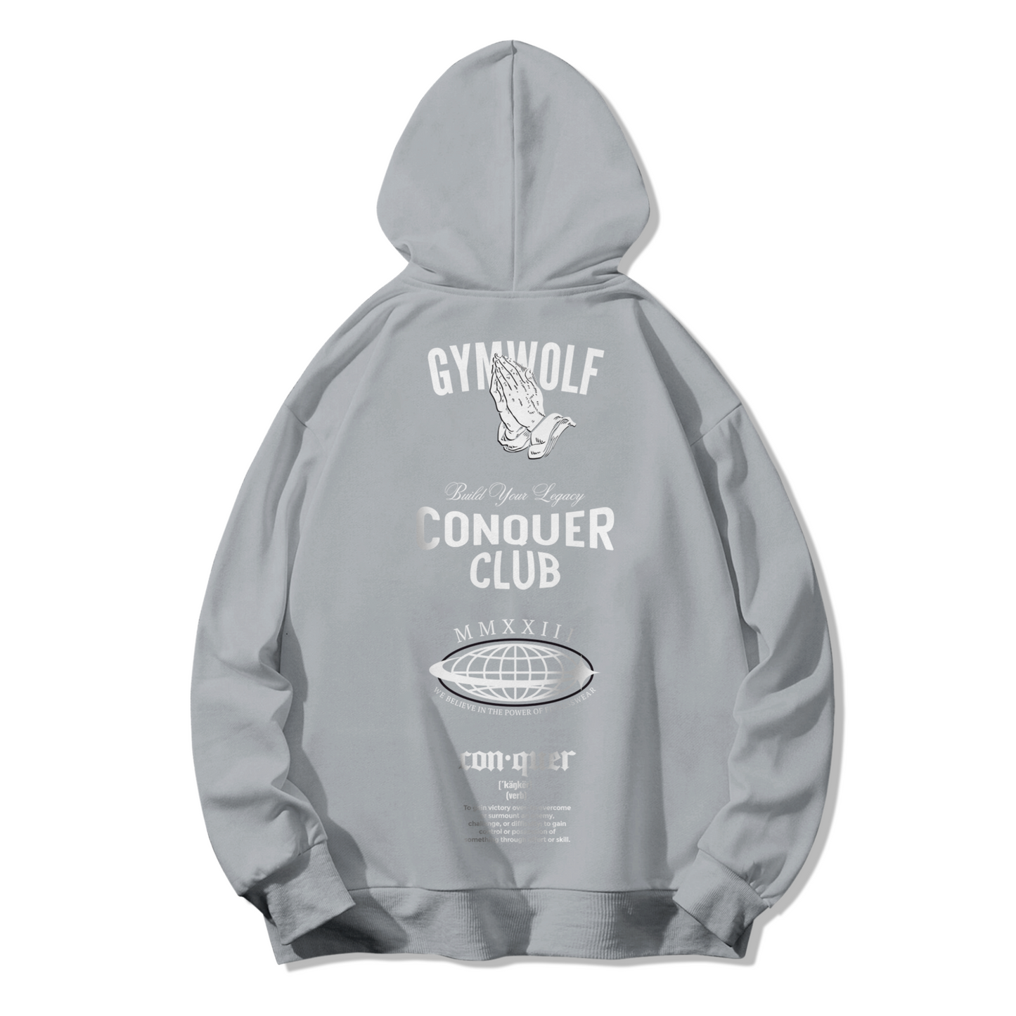 The Conquer Hoodie Sudadera Gymwolf Elegante y Versatil para Fitness y Streetwear S Gris Claro